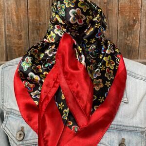 Red Floral Wild Rag Scarf Western Southwestern Cowgirl